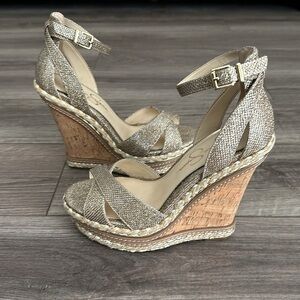 Jessica Simpson Ahnika Sparkle Gold Wedges